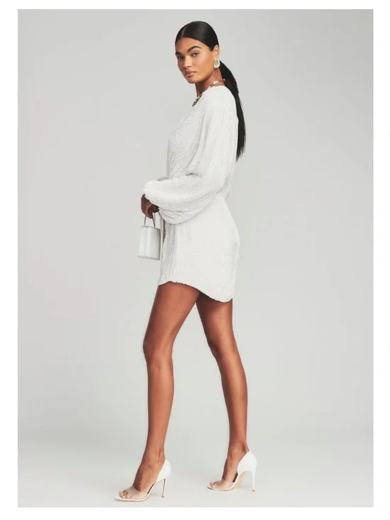 Retrofete Gabrielle Sequin Robe White Mini Dress - Picture 3 of 6